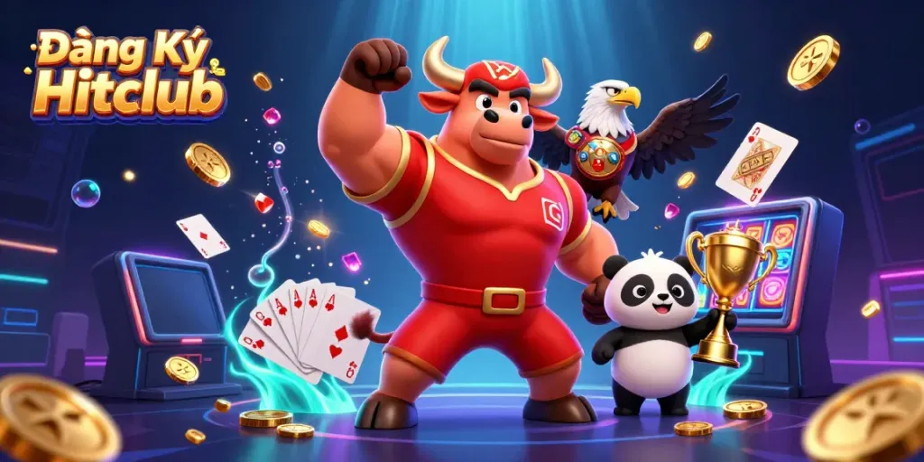 Win big with Đăng Ký Hitclub while enjoying a vibrant casino-themed 3D illustration.