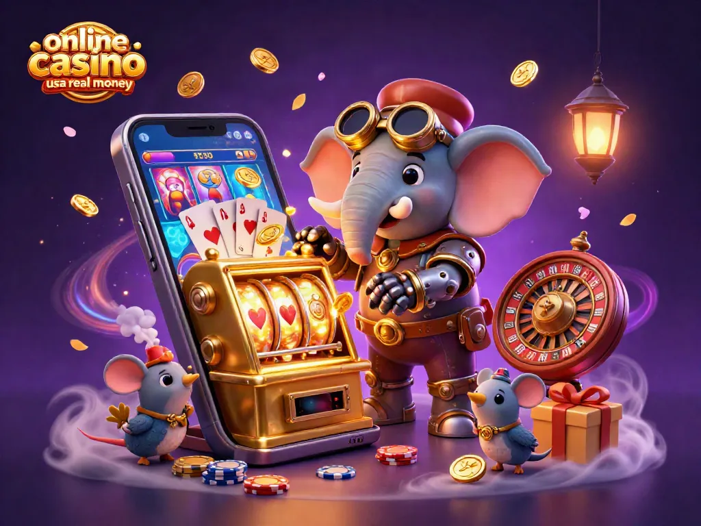 Experience the thrill of online casino usa real money games with a dynamic steampunk scene featuring an elephant engineer.