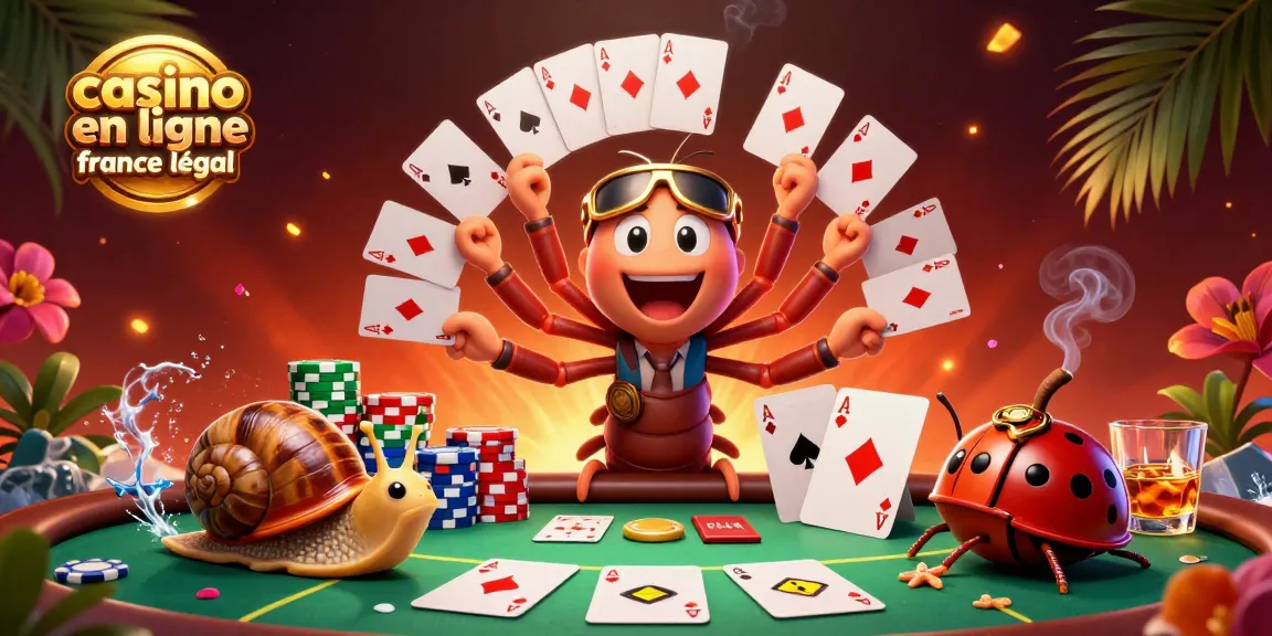 Des personnages de casino en ligne France légal animés jouant autour d'une table de poker.