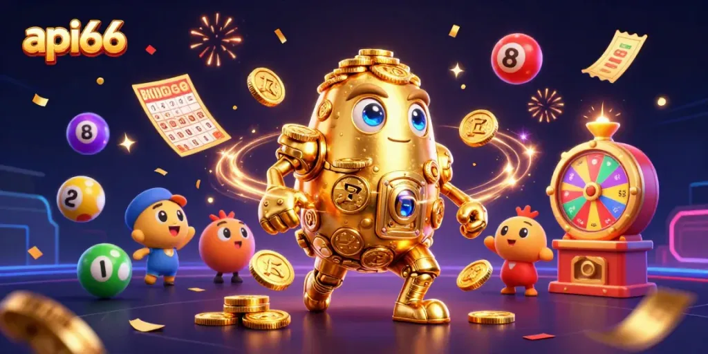 Explore exciting gaming adventures with api66 featuring a dynamic golden golem and vibrant casino elements