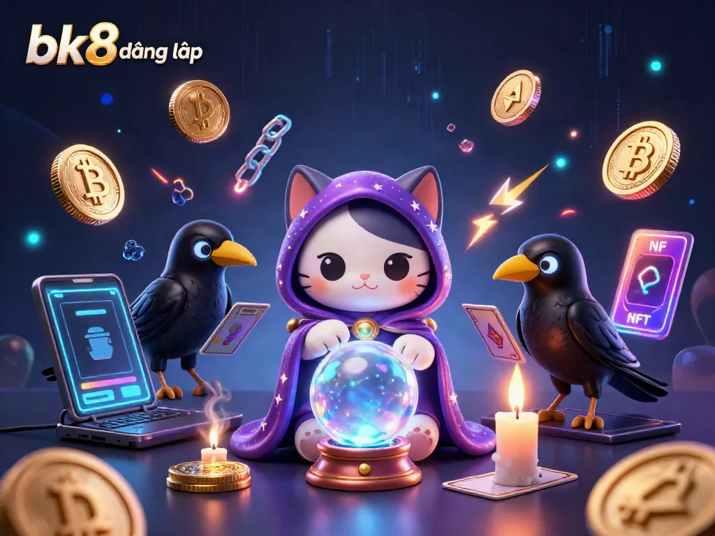 Engage with bk8 đăng nhập for thrilling online gaming through mystical elements in a vibrant 3D illustration.
