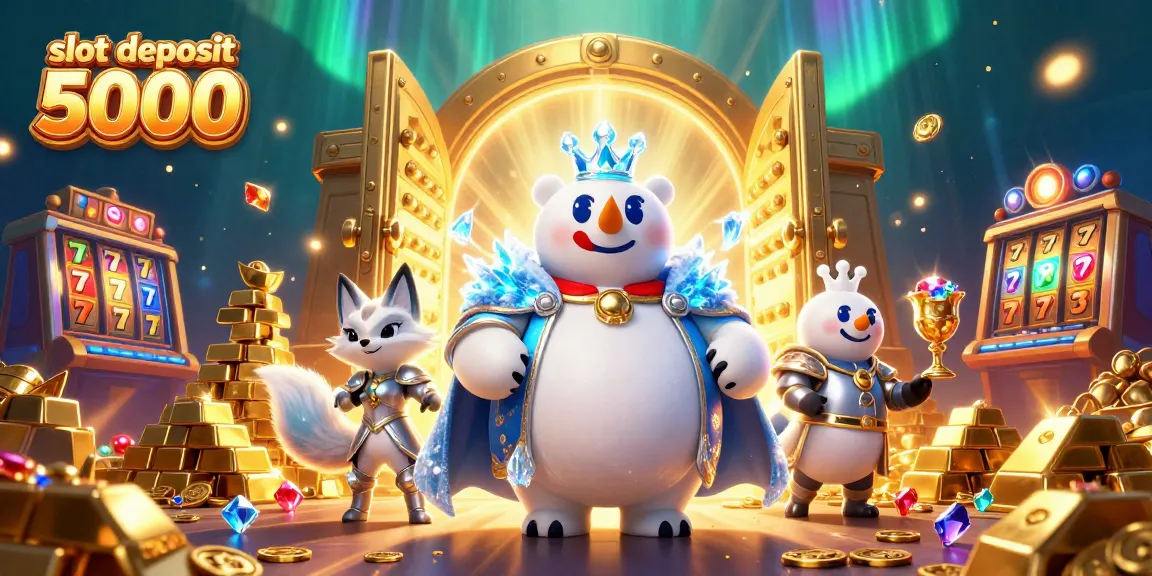 Join the slot deposit 5000 adventure with a dazzling polar bear and fox in this vibrant casino scene.