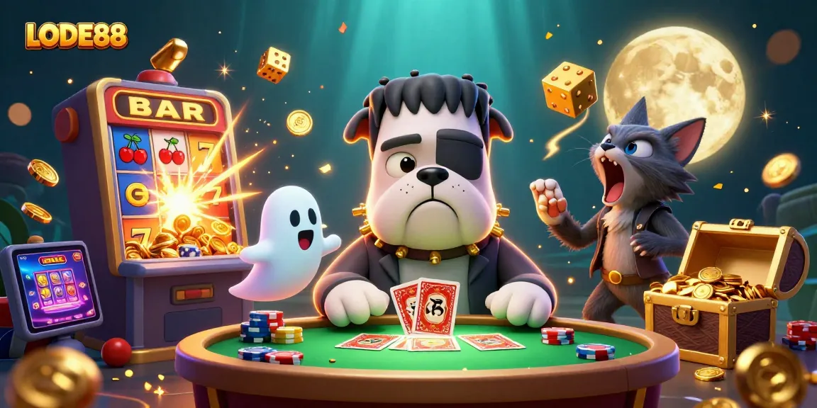 Experience LODE88's thrilling casino action amidst vibrant characters and explosive game elements.
