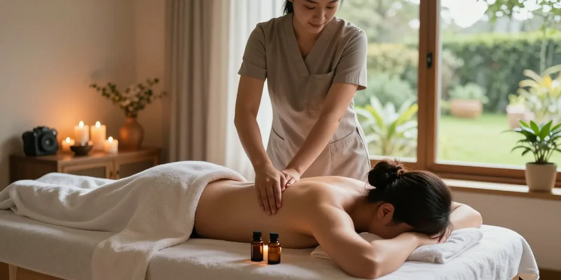 마사지 요법을 받는 고객과 치료사, 차분한 분위기