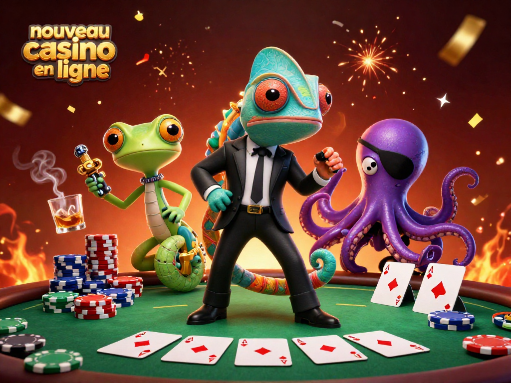 Découvrez le nouveau casino en ligne à travers une scène animée de poker palpitante, pleine de couleurs.