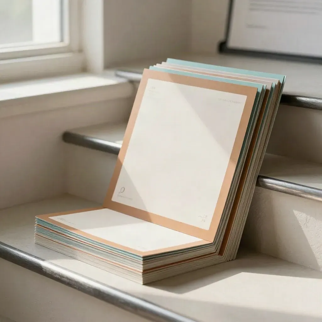 Staggered social media proof cards with teal accents on a bright studio ledge.