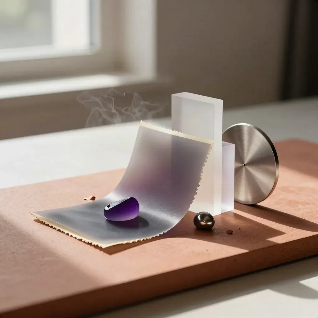 Translucent gels, paper curves and polished forms styled like a tasting menu.