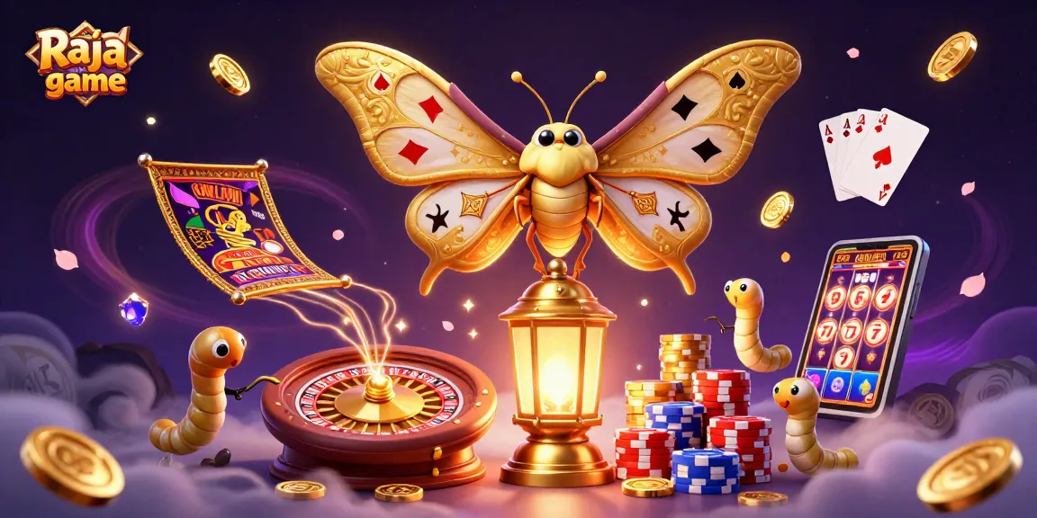 Play exciting casino games with Raja game, featuring a golden moth and dynamic game elements.