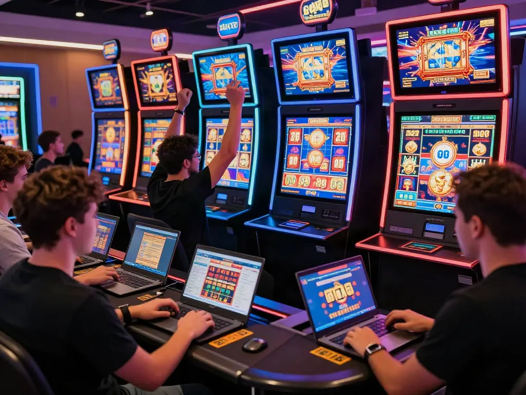 Pemain slot777 merayakan kemenangan di kasino online dengan suasana ceria.