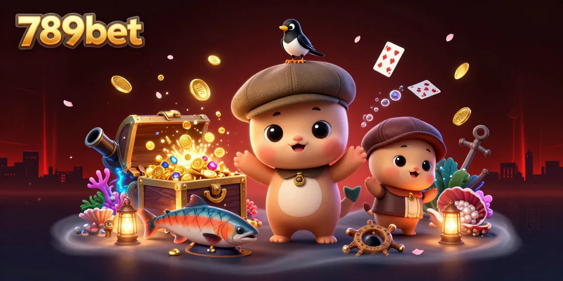 Experience the excitement of 789bet with playful characters amidst a vibrant casino backdrop.