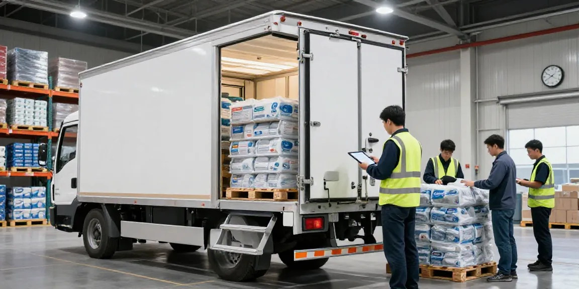 Effizienter Tiefkühltransport Dortmund: Moderne Kühltransporter bei der Arbeit, gefüllte Paletten mit Tiefkühlwaren.