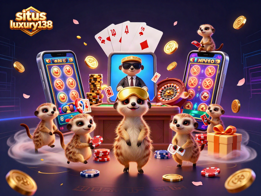 Menghadirkan situs luxury138, koloni meerkat 3D mengelola kasino dengan beragam elemen permainan, chip, dan tiket.