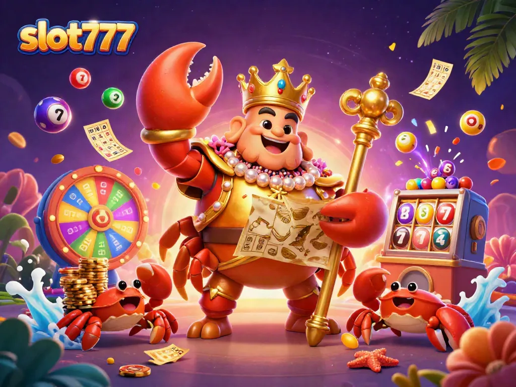 Permainan slot777 yang mengasyikkan dengan simbol jackpot dan elemen kasino yang meriah.
