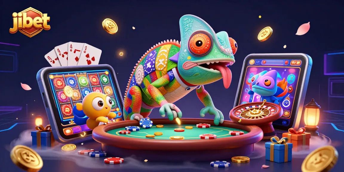 Win big at jibet with a vibrant 3D casino scene showcasing colorful games and engaging characters.