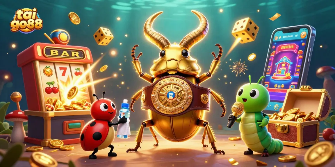 Experience the excitement of tai go88 with a vibrant casino-themed illustration featuring a golden stag beetle!