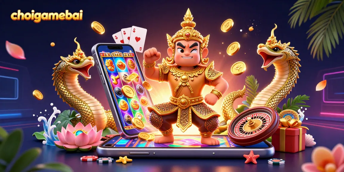 Engage in high-stakes gameplay at choigamebai with dynamic scenes showcasing thrilling slot machines and intricate characters.