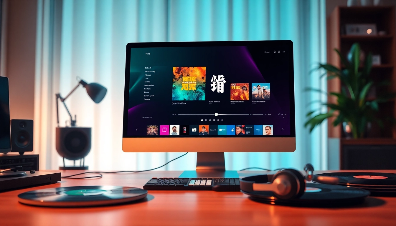 展示汽水音乐电脑版的电脑界面，现代科技感和音乐元素结合。