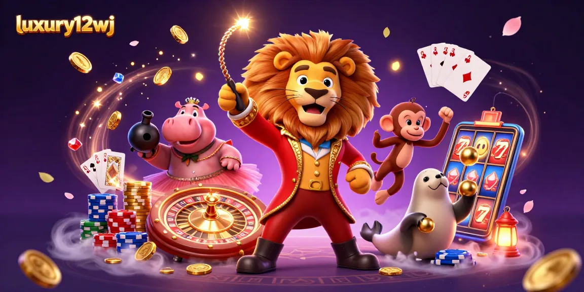 Spin and win big with luxury12wj in this vibrant 3D casino scene featuring unique characters and game elements.