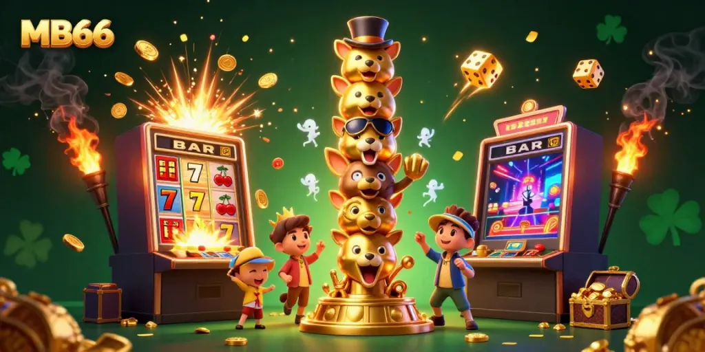 Spin for fortune with MB66 in this vibrant, interactive casino scene bursting with jackpots.