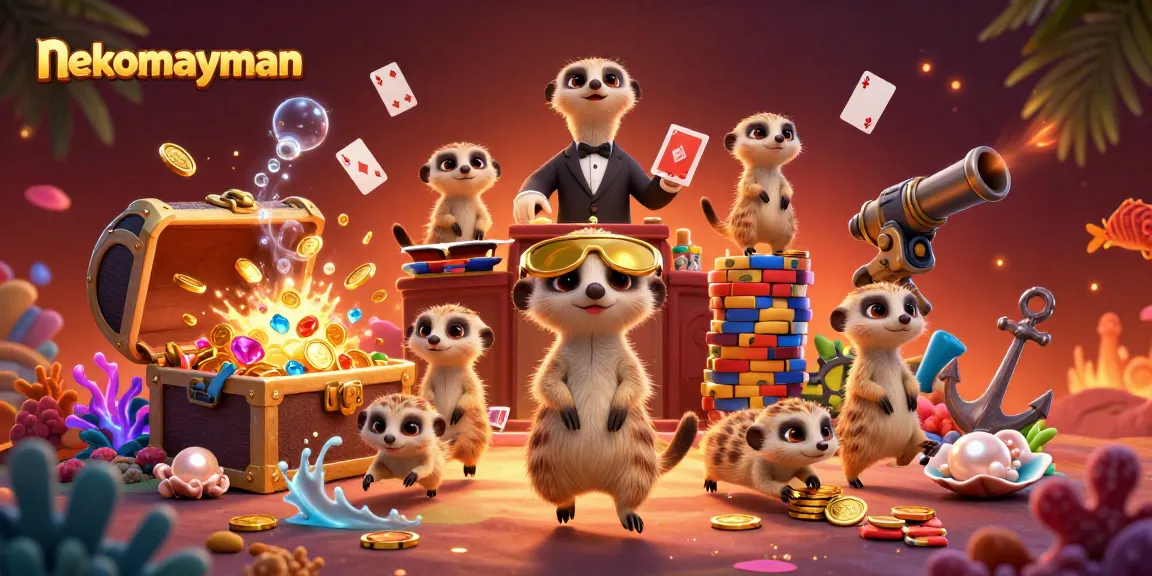 Experience the thrill of nekomayman with lively meerkats running a vibrant casino scene.