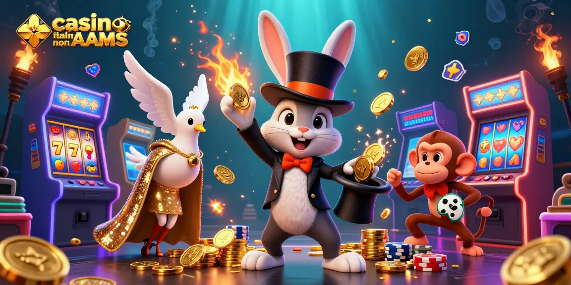 Giocatori vincenti nei casino italiani non AAMS, con animazioni di premi e dettagli brillanti, atmosfera da casinò animata.