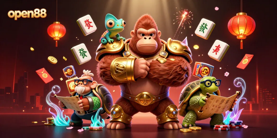Enjoy an exciting open88 scene featuring a gorilla king and a magical atmosphere of gambling elements.
