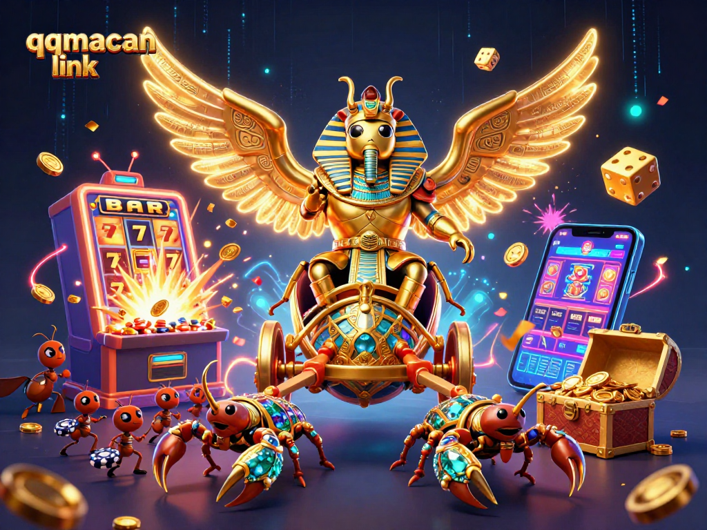 Engage with the thrilling action in this vibrant 3D scene showcasing the qqmacan link and casino excitement.