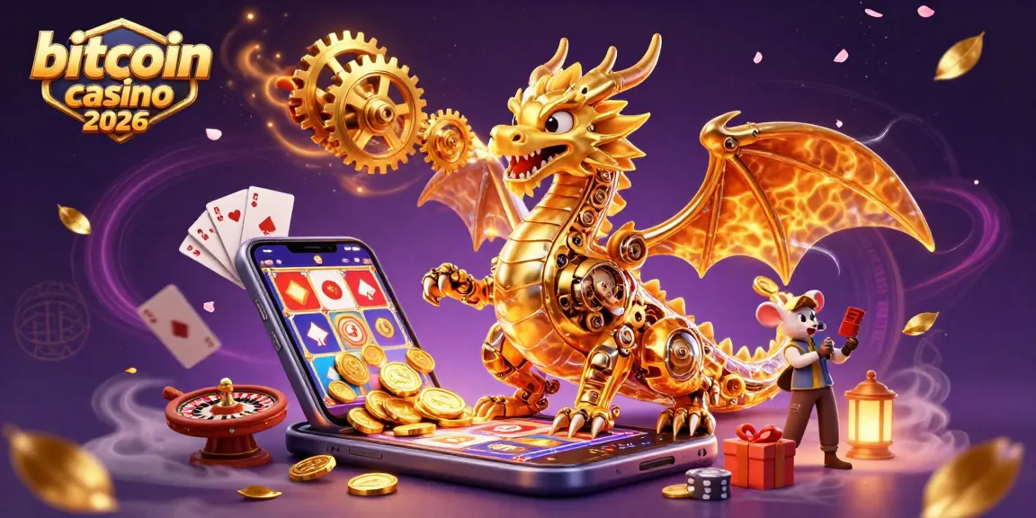 Vivi un'esperienza straordinaria con bitcoin casino 2026, immerso in un'illustrazione 3D di un drago meccanico.
