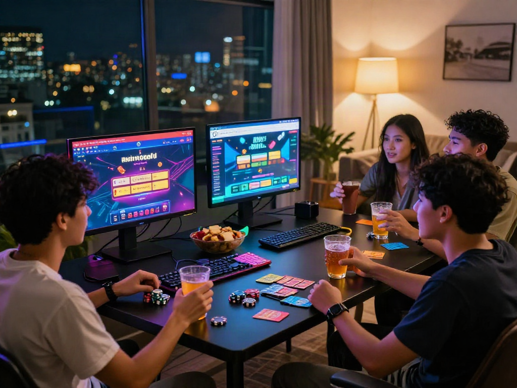 Friends engaging in situs togel betting while enjoying a lively gaming night.