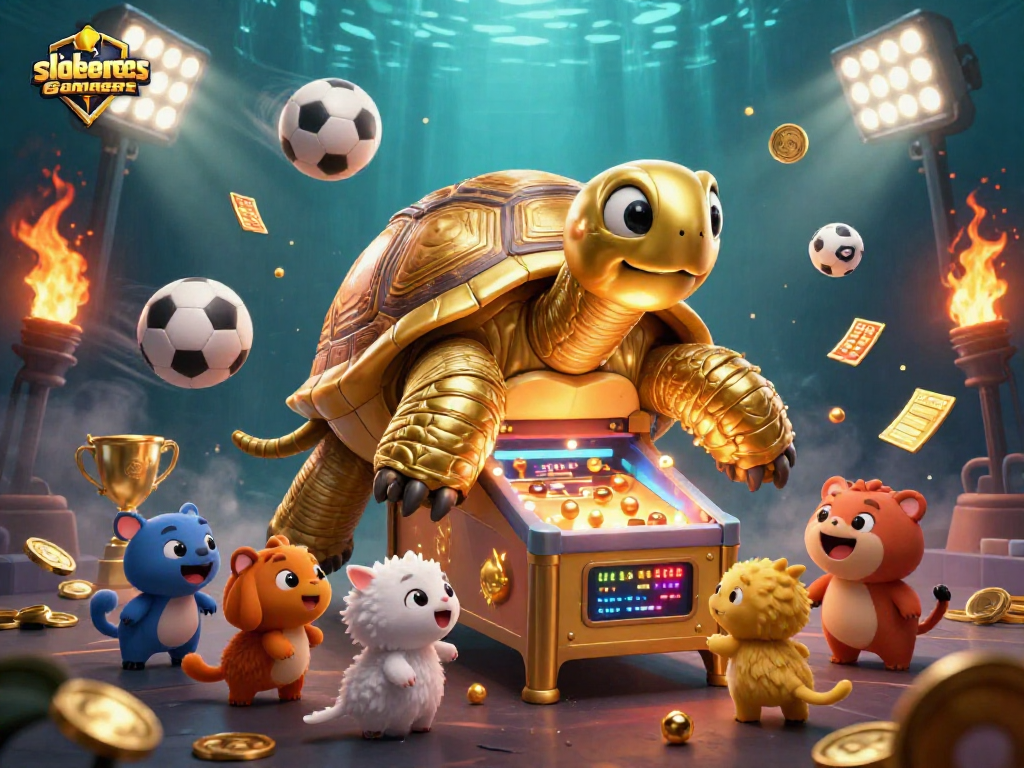 Engage with slidegamers in an exciting game atmosphere featuring a golden tortoise pinball.