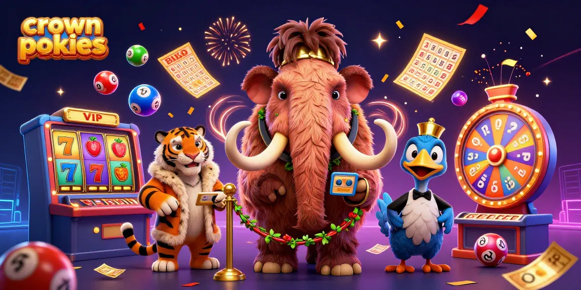 Experience the excitement of crown pokies with a vibrant scene of lively casino characters.