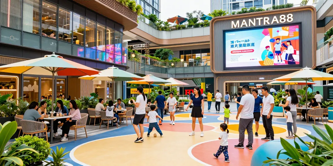 Families enjoying activities at MANTRA88 entertainment hub, vibrant commercial space.