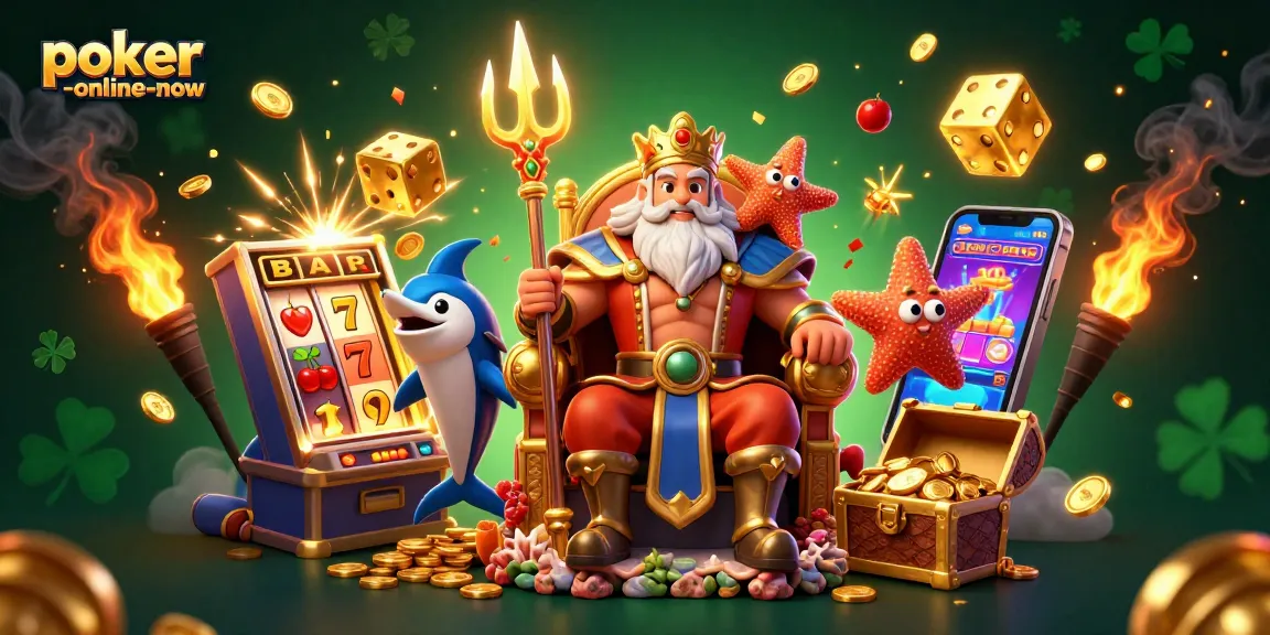 Join the poker-online-now revolution with Neptune at a vivid casino scene full of excitement and treasures.
