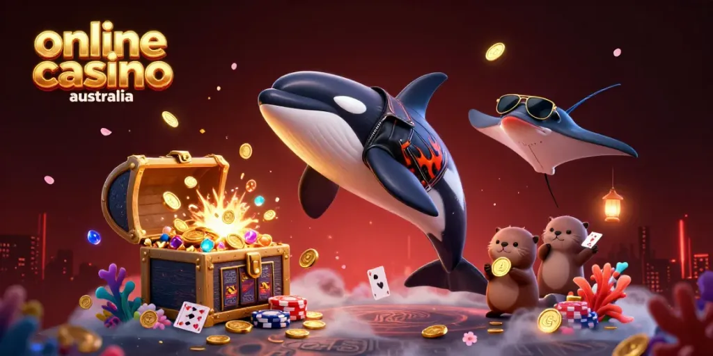 Engage in thrilling gameplay at an online casino Australia with exciting characters like an orca whale and sea otters collecting coins.