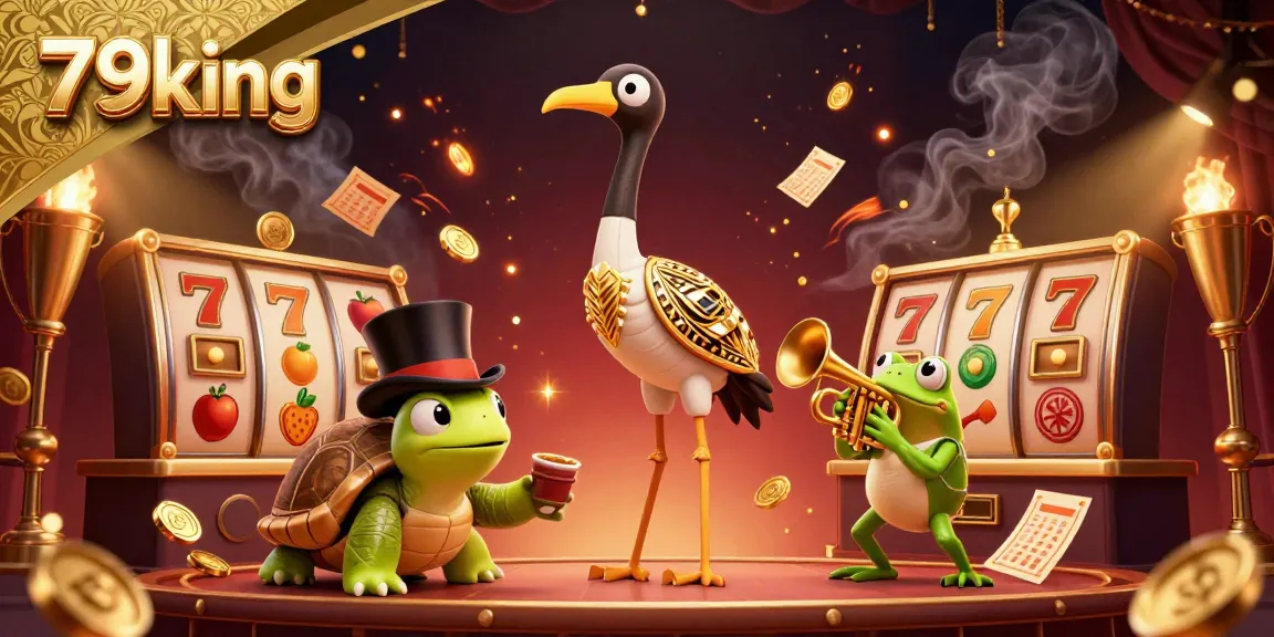 Immerse in the 79king casino, featuring slot reels and festive characters in a vibrant scene.