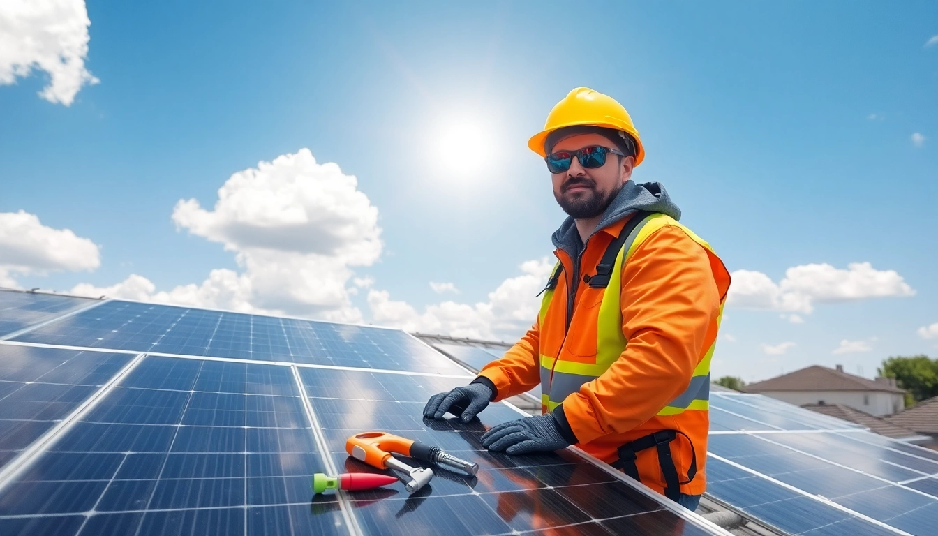Efficient repair work by a solar repair company near me on a residential rooftop.