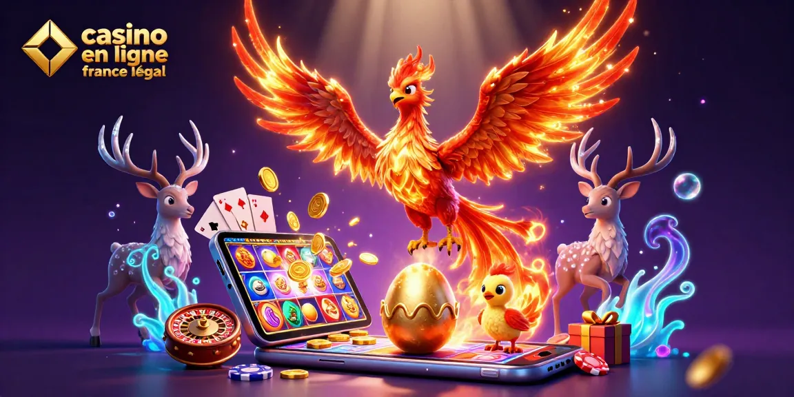 Profitez des jeux dans un casino en ligne France légal avec un phoenix majestueux et un œuf d'or.