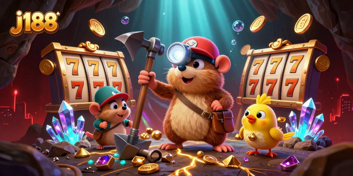 Experience the excitement of j188 with vibrant casino action and treasures in this 3D illustration.