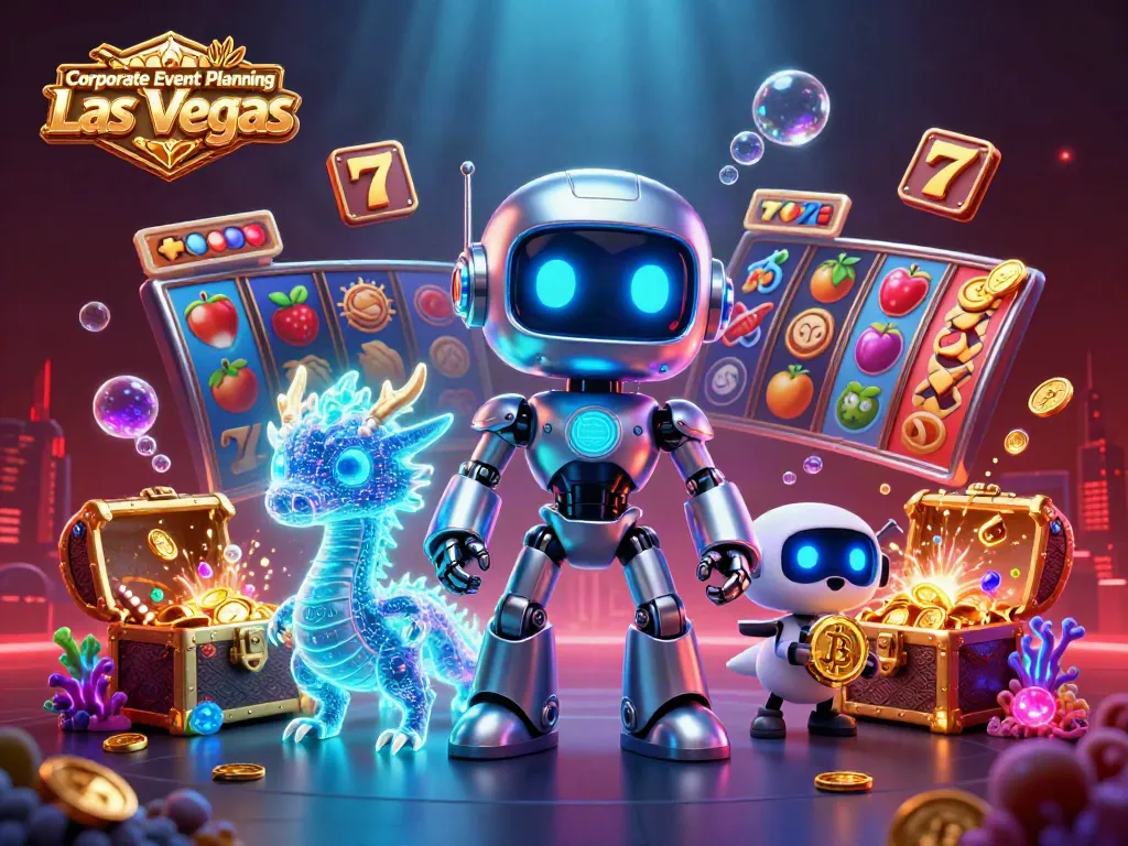 Experience Corporate Event Planning Las Vegas with an engaging casino-themed illustration featuring vibrant gaming elements.