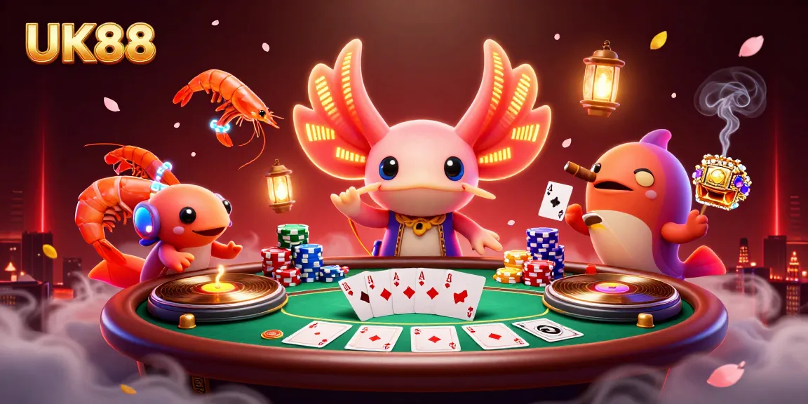 Experience the vibrant spirit of UK88 with a lively 3D casino scene filled with exciting poker action.