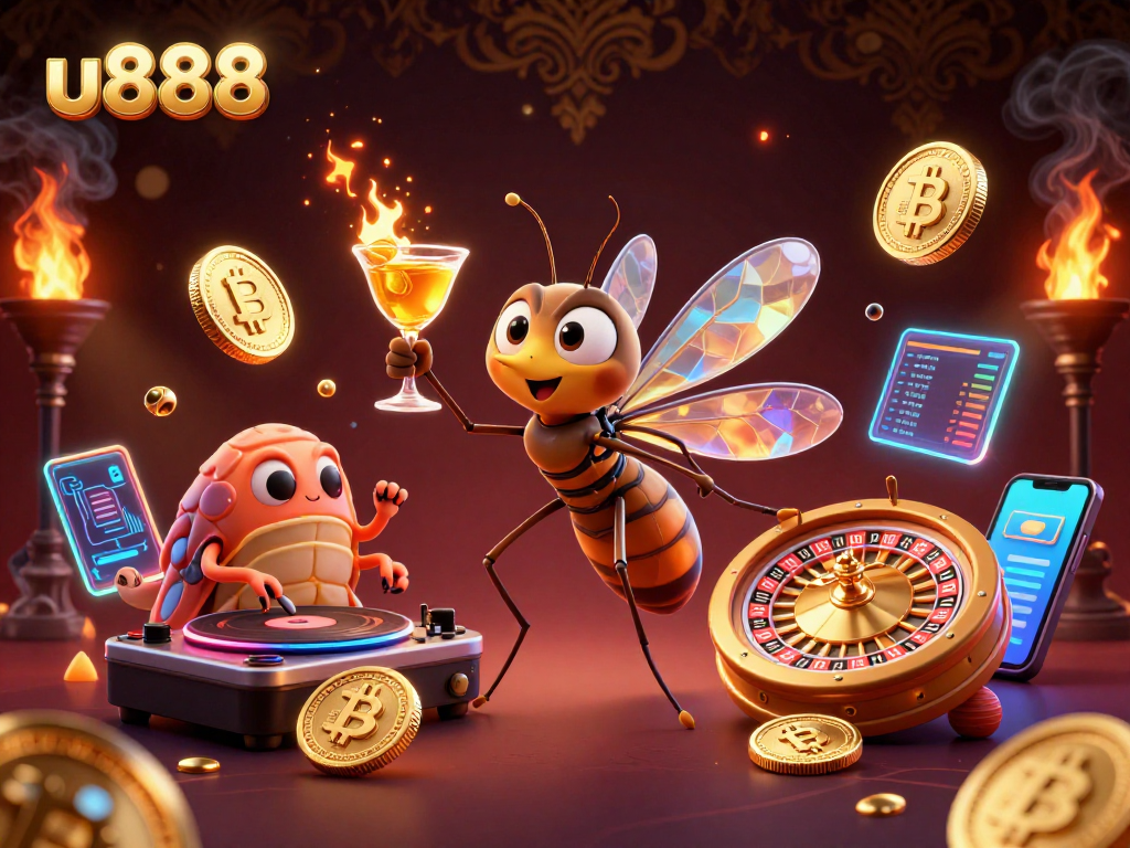 Experience thrilling games at u888 casino while enjoying dynamic golden visuals and crypto elements.
