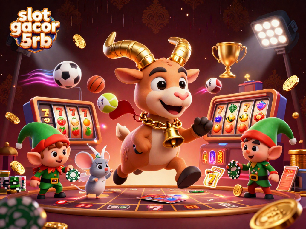 Experience the thrill of slot gacor 5rb in a dynamic casino scene with festive characters!