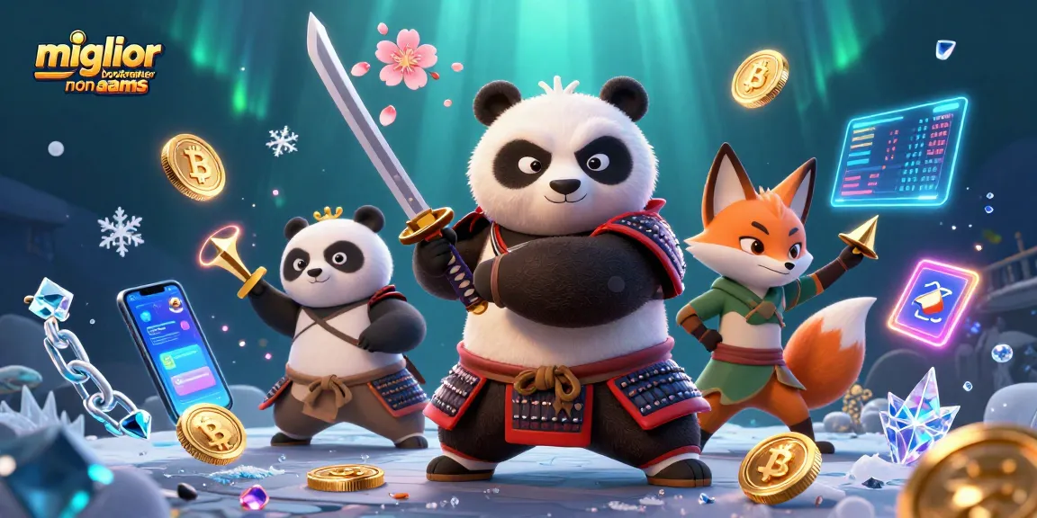 Immagine di un samurai panda e una volpe ninja circondati dalle monete Bitcoin ed Ethereum, mostrando il miglior bookmaker non AAMS