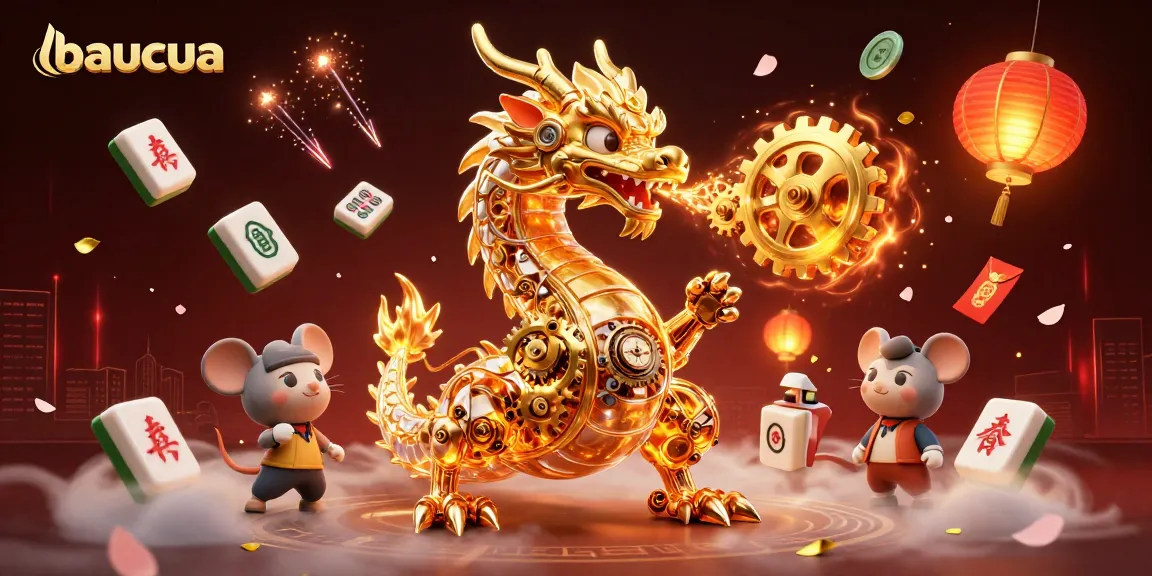 Engage with baucua as the golden dragon unleashes gears in a vibrant gambling celebration.