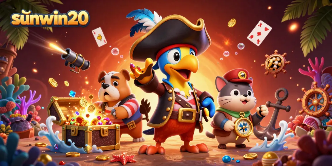 Bet on fun with sunwin20 featuring pirates, treasures, and vibrant casino elements in a captivating scene.