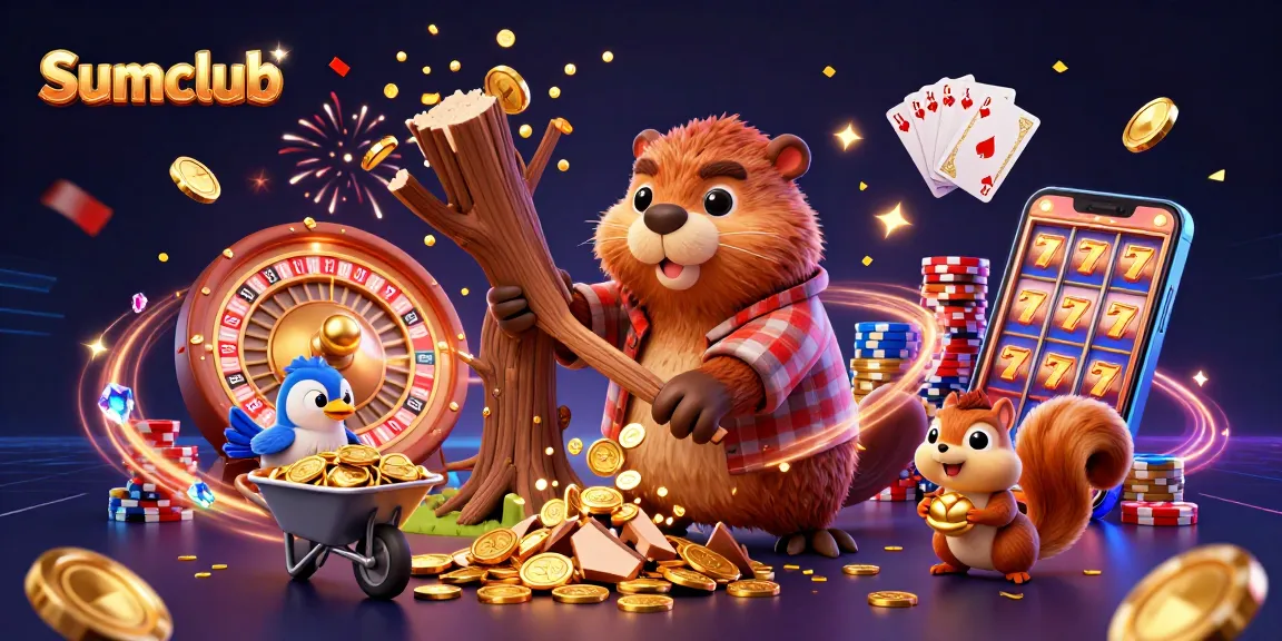 Engage in exciting gaming experiences at Sumclub with cartoon characters and vibrant casino elements.