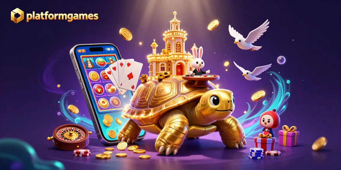 Experience thrilling casino action with platformgames as a golden tortoise hosts a vibrant card game.