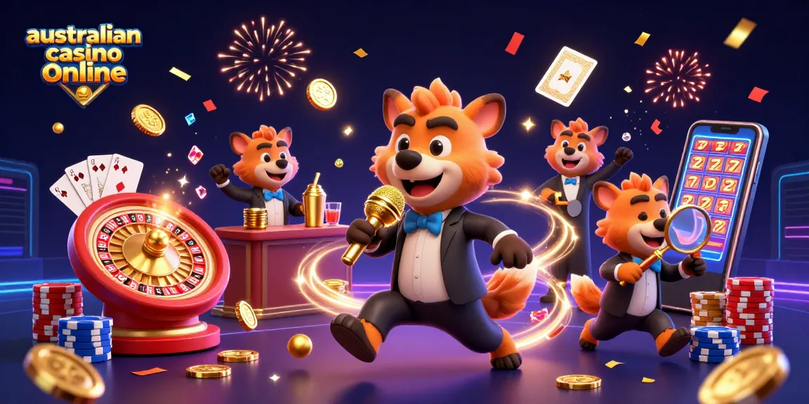 Experience the excitement of an australian casino online with animated hyenas showcasing casino life in this vibrant illustration.