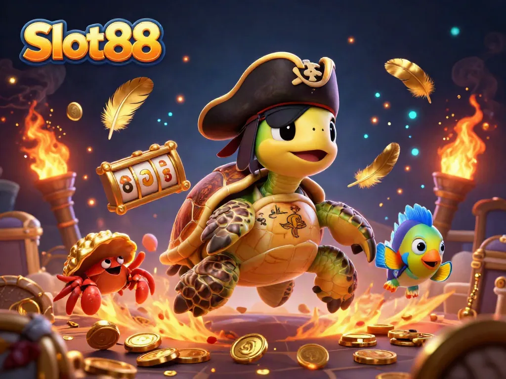 Slot88 menawarkan pengalaman bermain dengan simbol slot berkilauan dan karakter laut yang menarik.