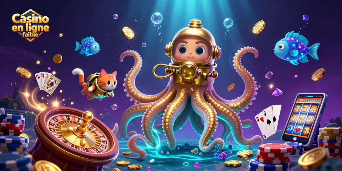 Engage with Casino en ligne fiable as glowing treasures and games swirl around a kraken and diving cat.